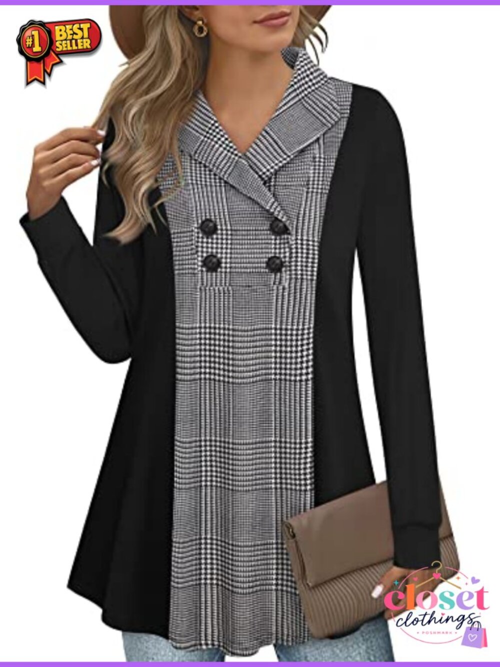 Womens V Neck Long Sleeve Tunic Sweatshirt Pullover Buttons Loose Fit
